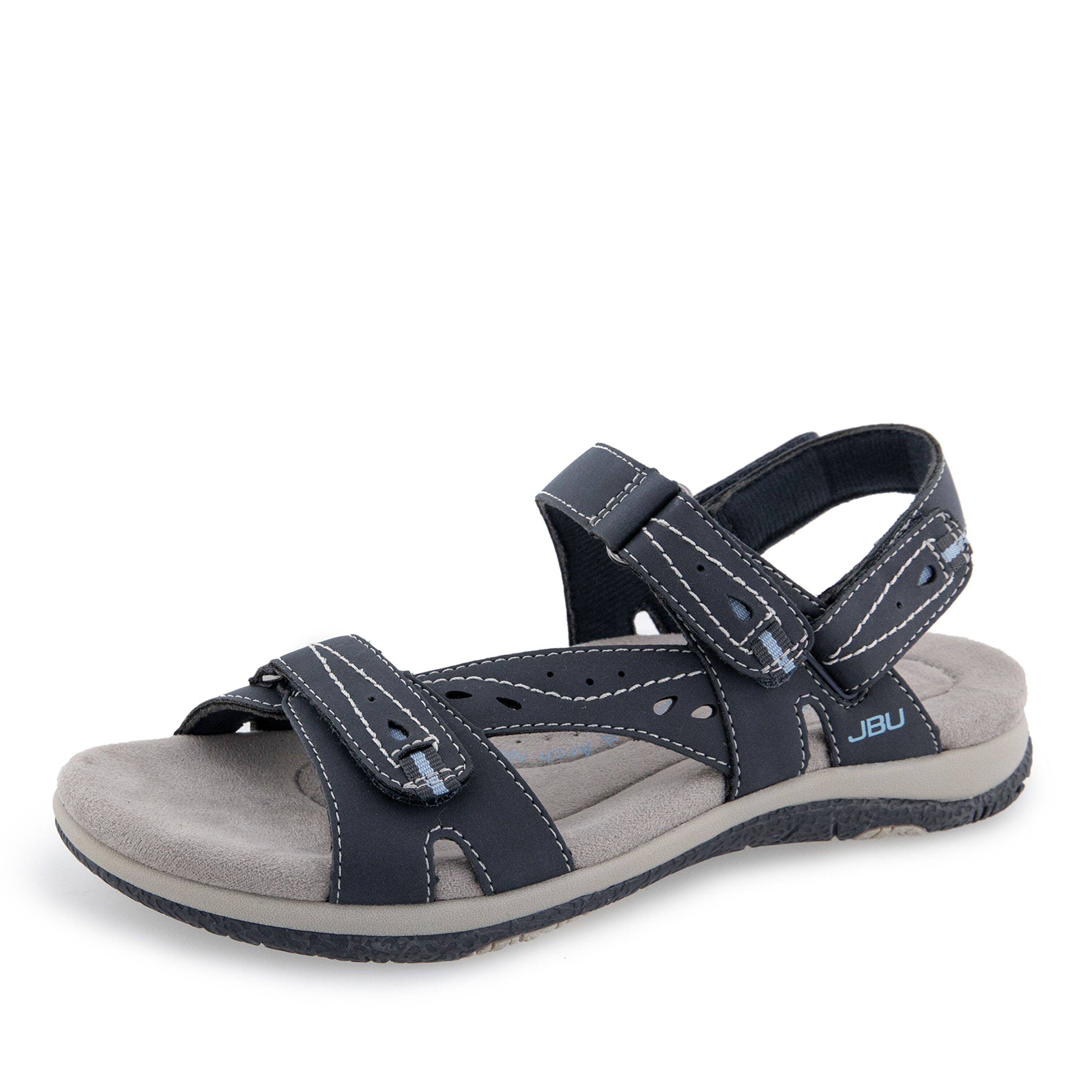Stephie Vegan Hook and Loop Flat Sandal, NAVY, alternate image number 6