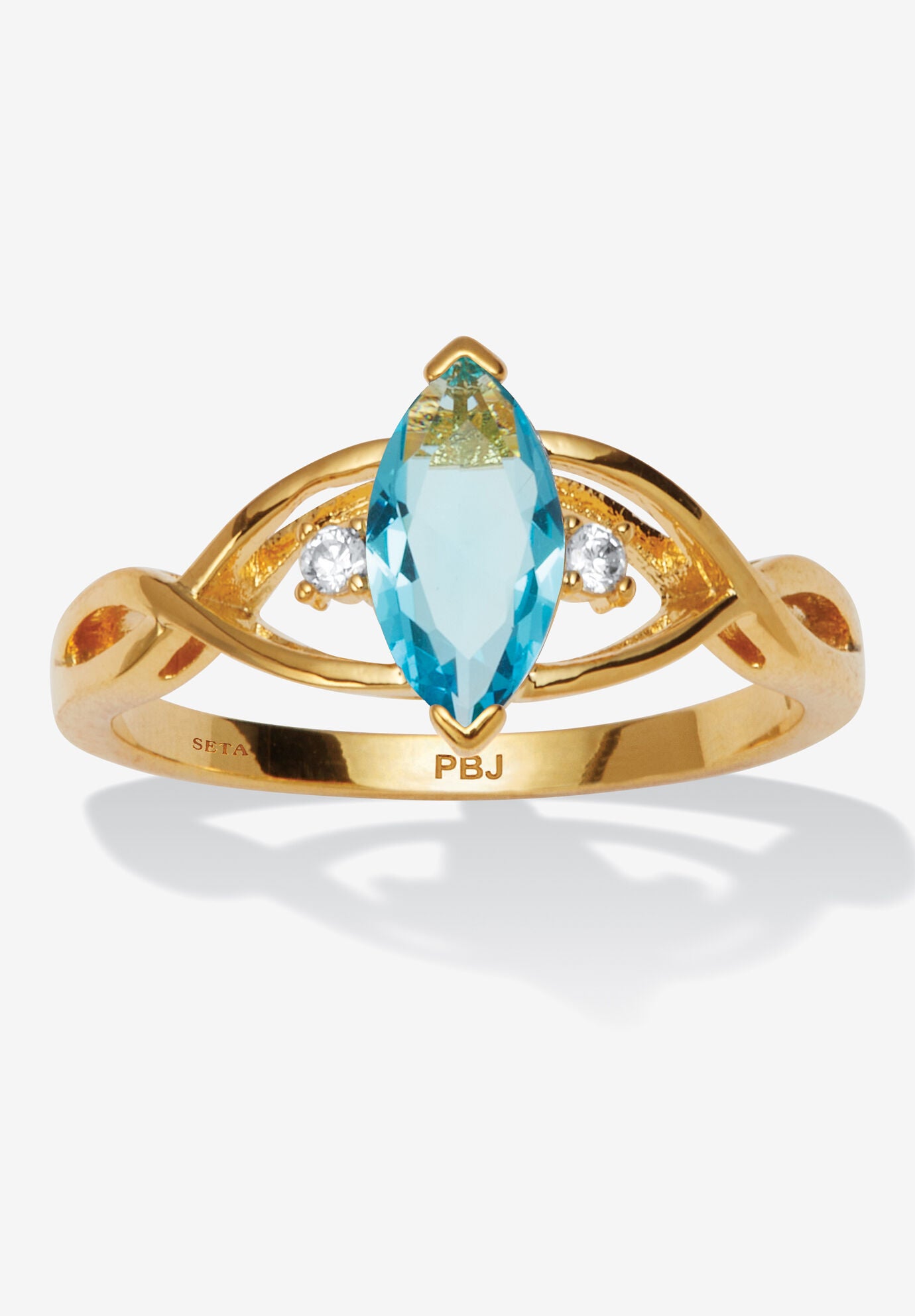 Marquise Simulated Birthstone Gold-Plated Ring, MARCH, hi-res image number 0