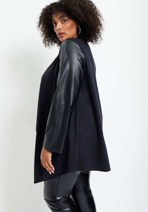 Faux-Leather Waterfall Jacket, , alternate image number null