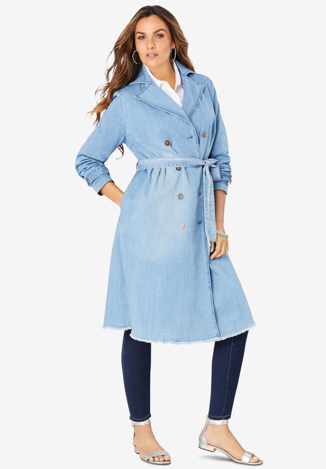 Denim Trench Coat, LIGHT STONEWASH, hi-res image number null
