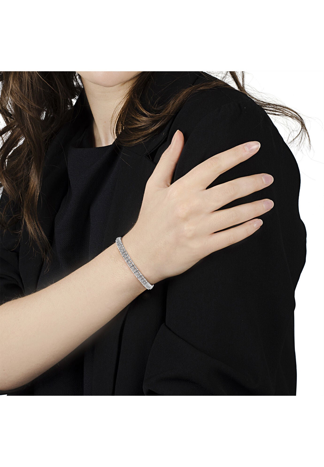 Sterling Silver 1.0 Cttw Diamond Double Link Tennis Bracelet, , alternate image number 5