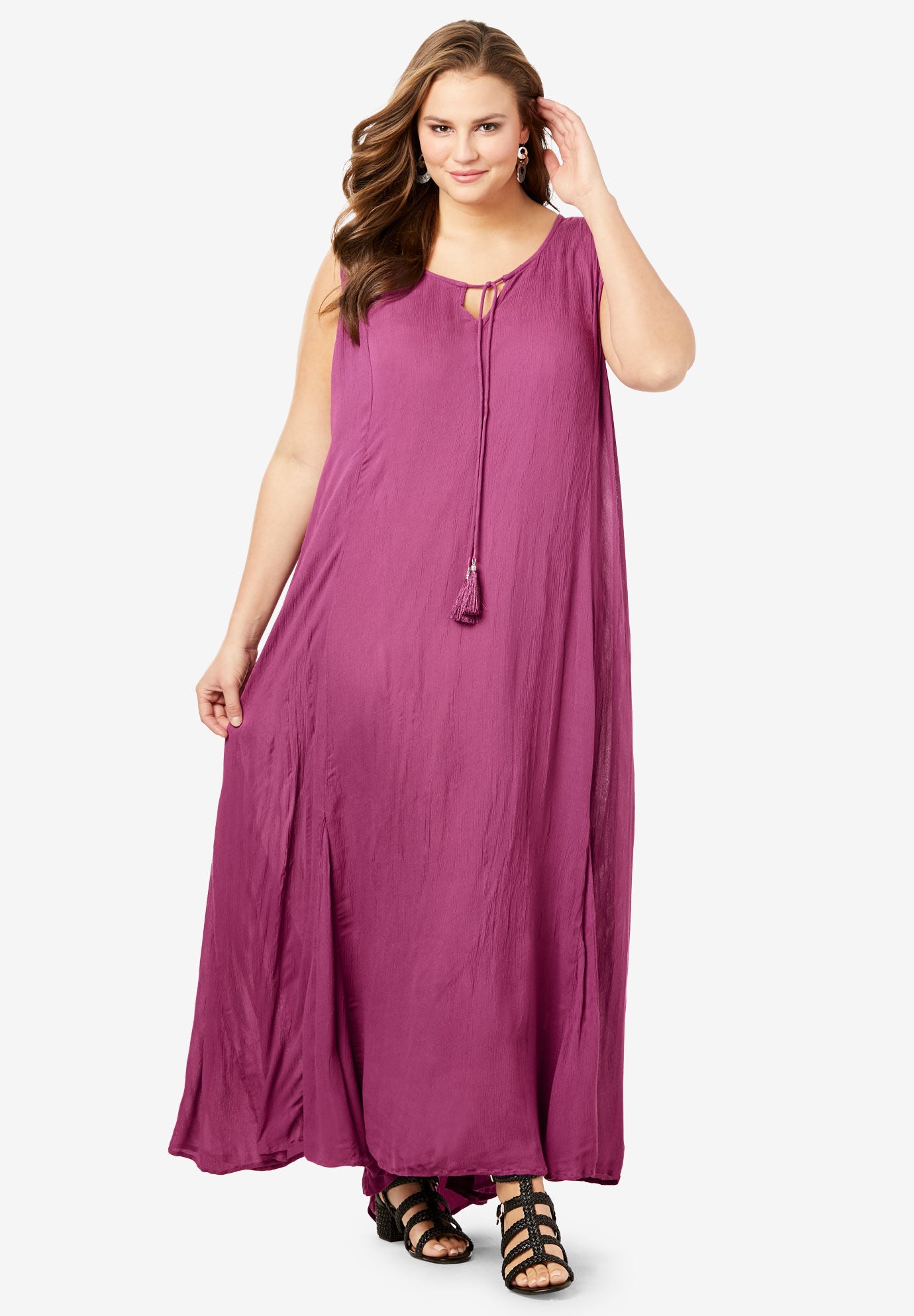 Crinkle A-Line Maxi Dress, NO COLOR, hi-res image number 0