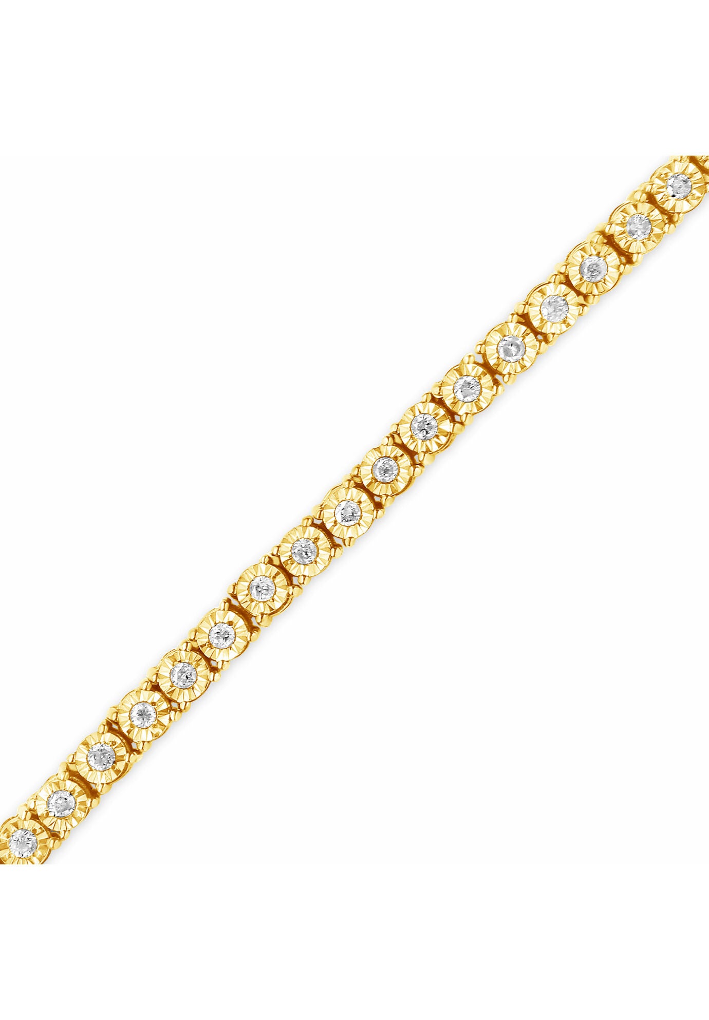 Yellow Gold Plated Sterling Silver Miracleset Diamond Round Faceted Bezel Tennis Bracelet 7 inches, , alternate image number 4