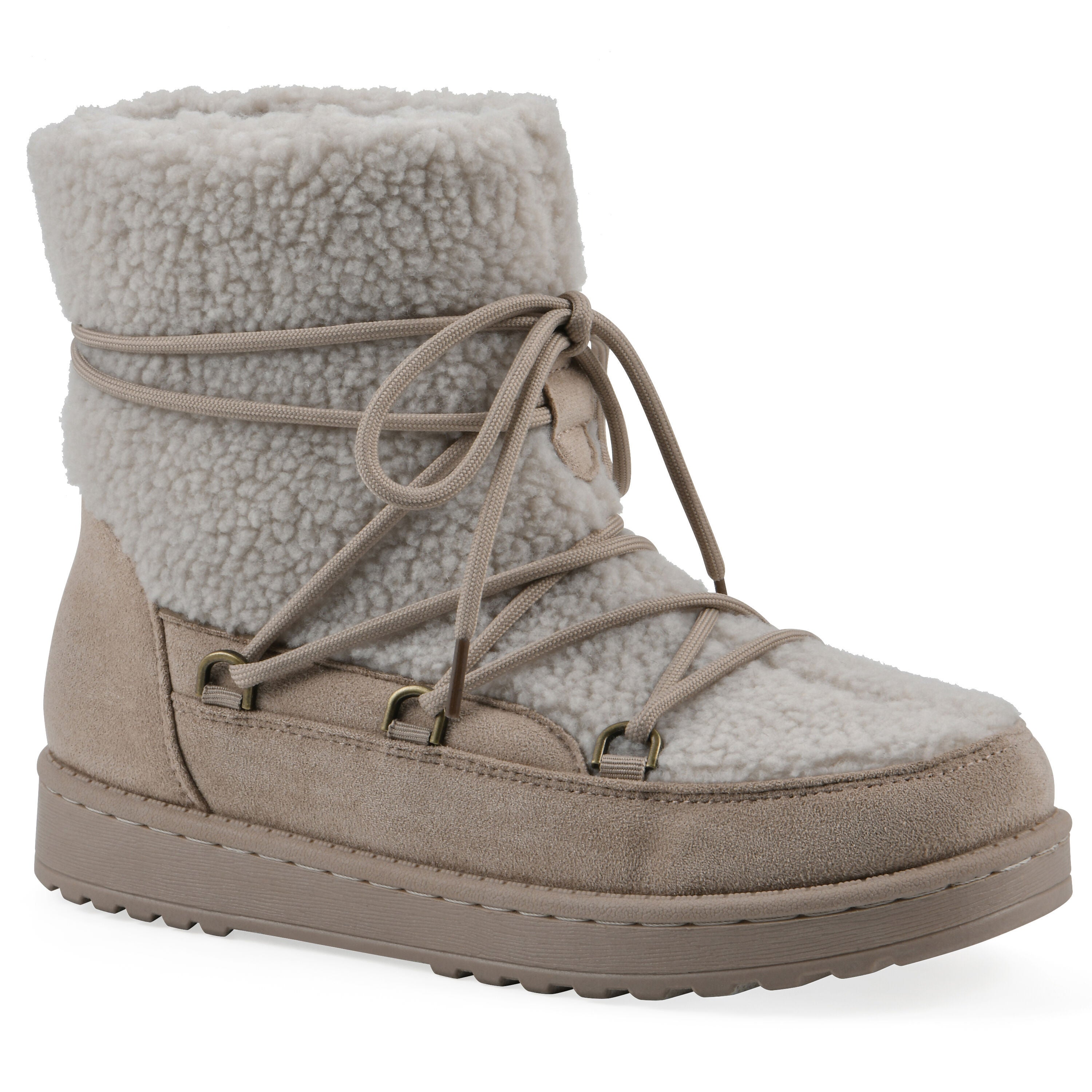 Isador Faux Sherpa Lace-Up Boot, DARK BEIGE, hi-res image number 0