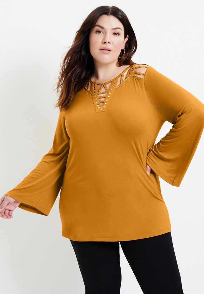 Embellished Cutout Top, RICH GOLD EMBELLISHED CUTOUT, hi-res image number null