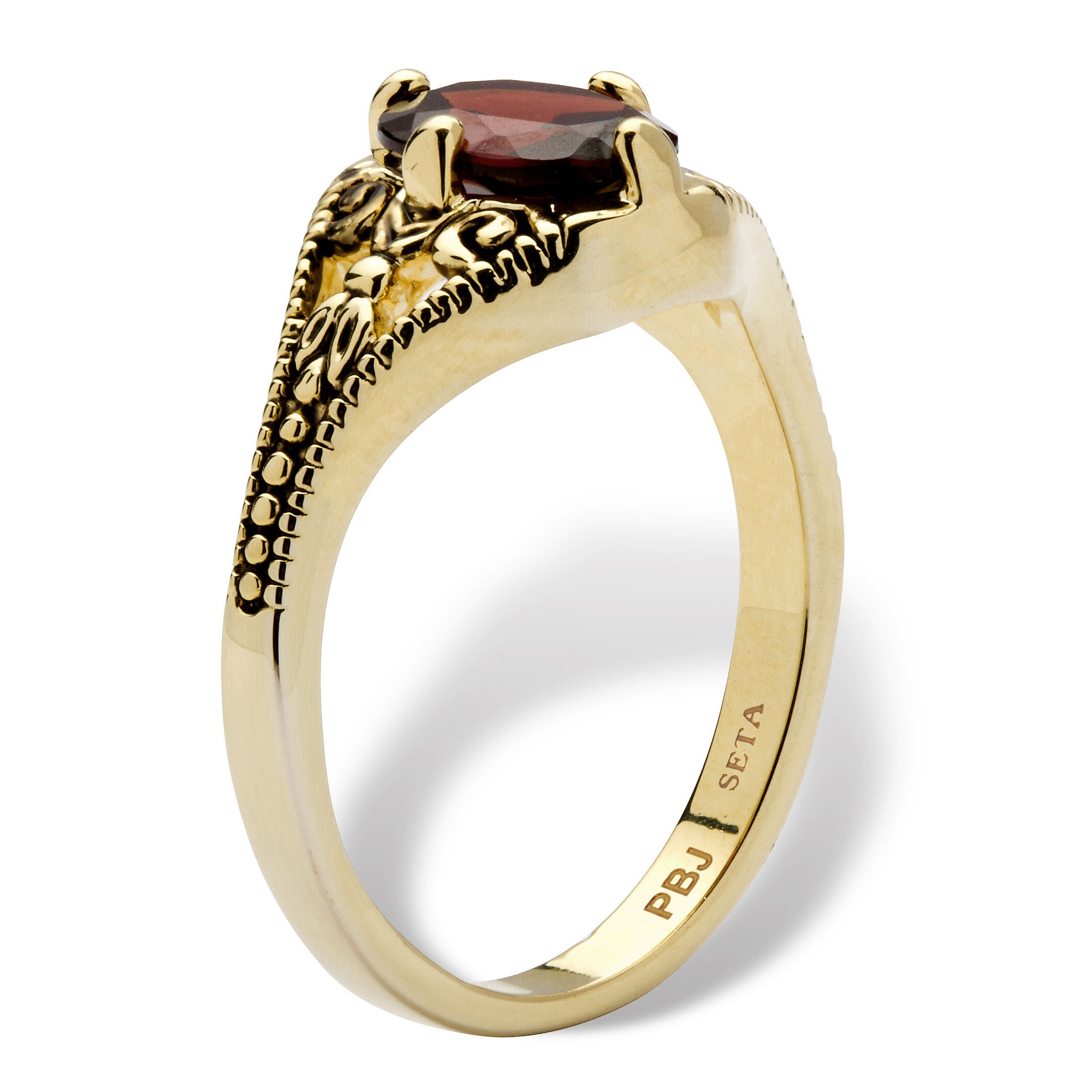 1.40 Cttw. Genuine Garnet Vintage Style Ring Gold-Plated, RED, on-hover image number 1