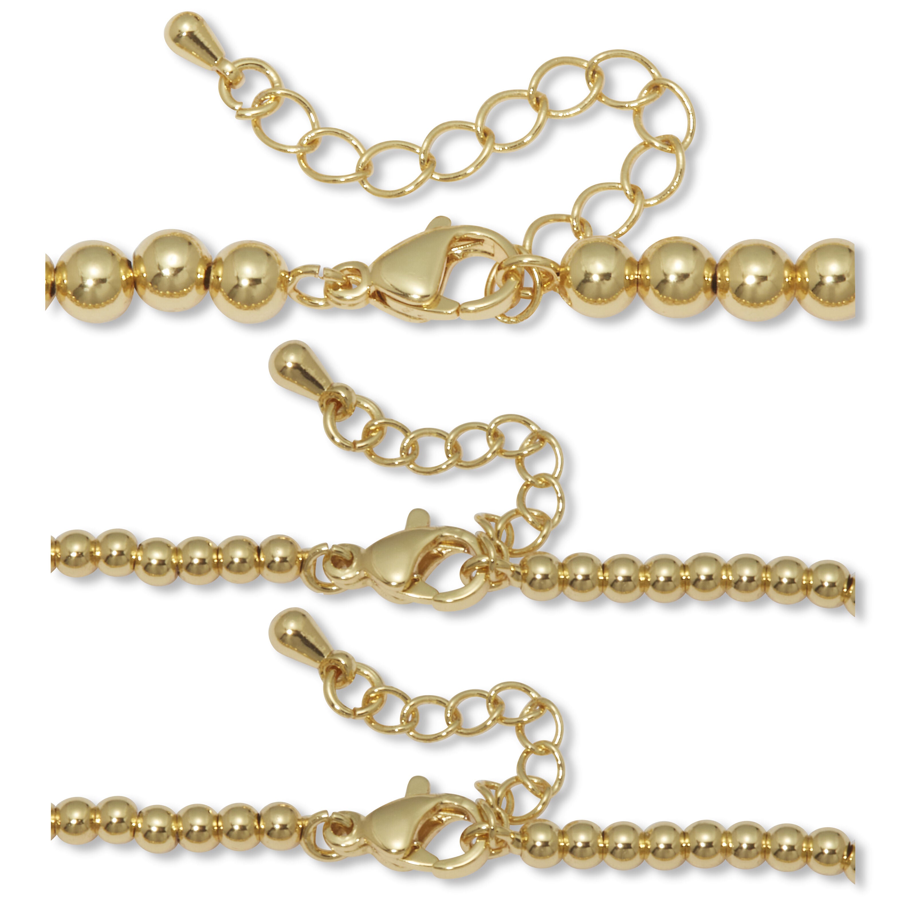 Goldtone Ball Bead Bracelets 7-inch length plus 2-inch extension, 3-Piece Set, GOLD, on-hover image number 1