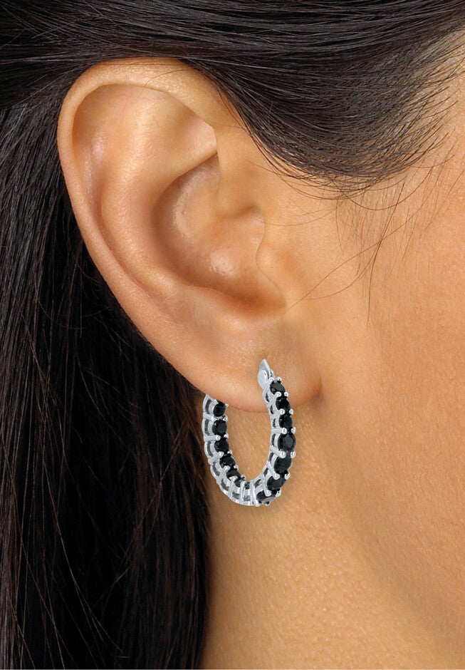 Round Black Crystal Silvertone Hoop Earrings 26Mm, , alternate image number null