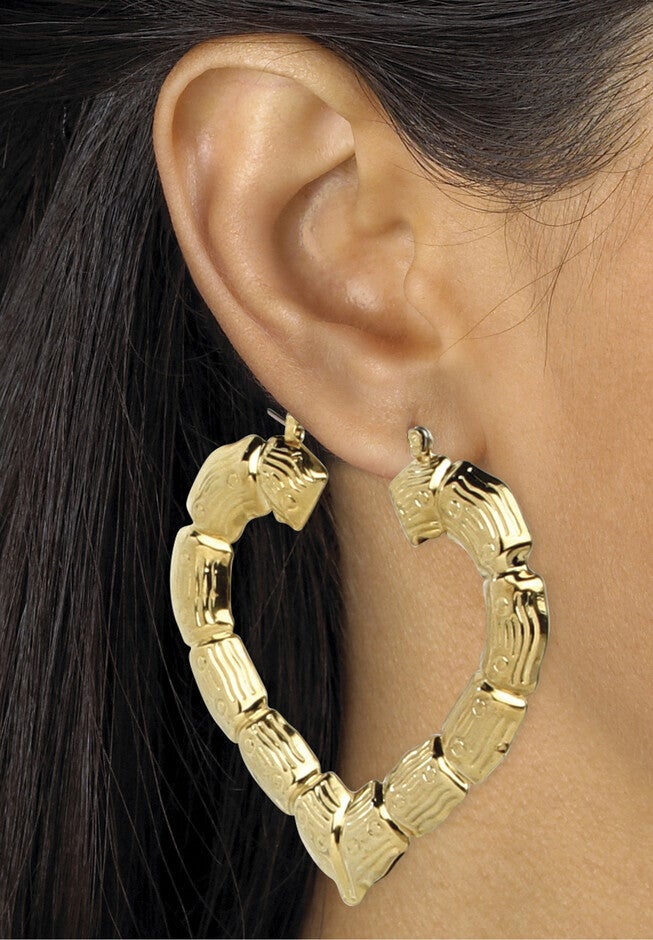 Gold Tone 3 Pair Bamboo Hoop Earring Set, , alternate image number null