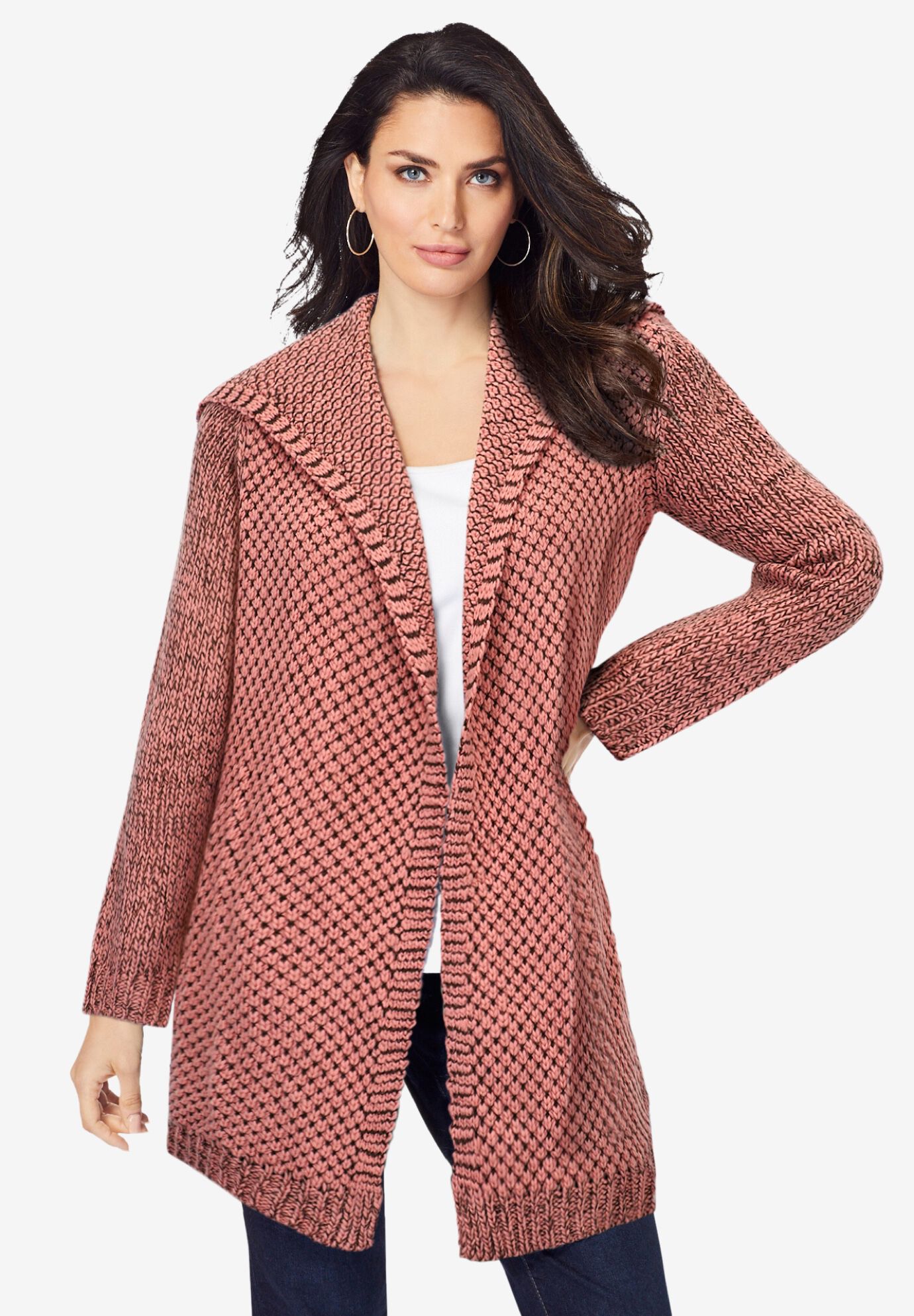 Marled Open Cardigan, DESERT ROSE CHOCOLATE, hi-res image number 0