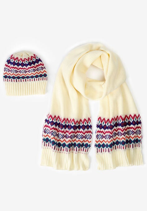 Fair Isle Hat & Scarf Set, , alternate image number null