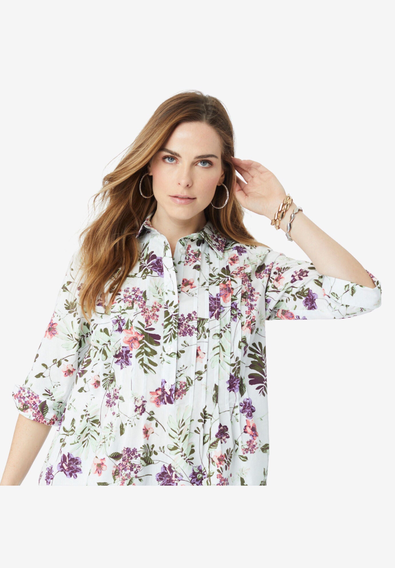 Pleated Stretch-Poplin Tunic, , alternate image number 3