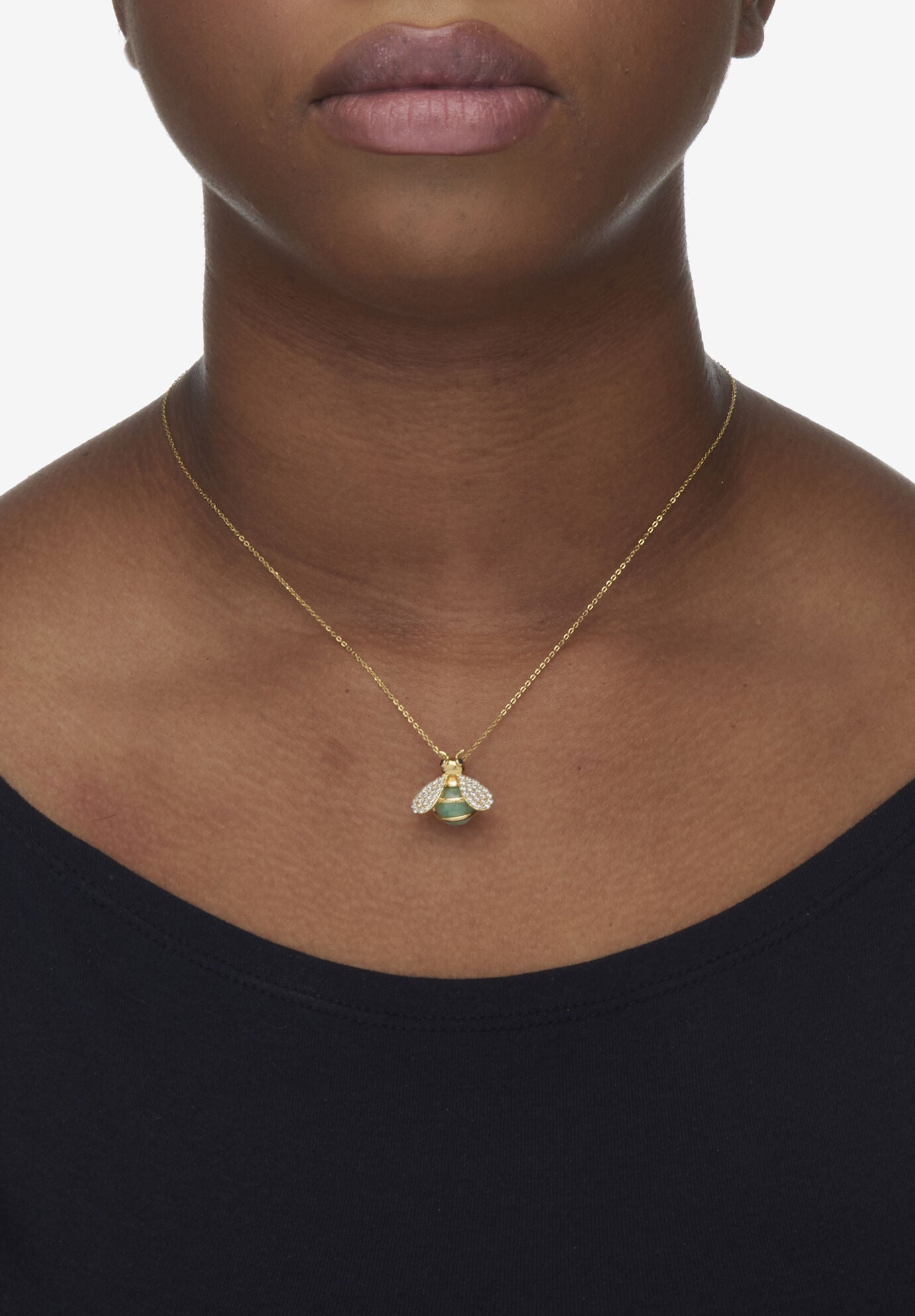 .61 Tcw Cz Genuine Green Jade 18K Gold-Plated Bee Pendant Necklace, 18 Inches, , alternate image number 2
