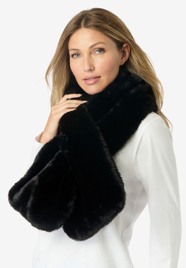 Faux-Fur Pull-Through Scarf, BLACK, hi-res image number null