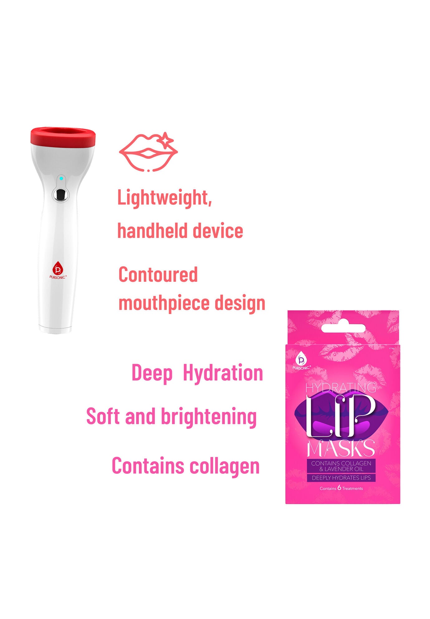 Lip Care Power Duo: Hydrating Lip Masks (Pack Of 6) And Automatic Fuller Lip Plumper Device, , alternate image number 2