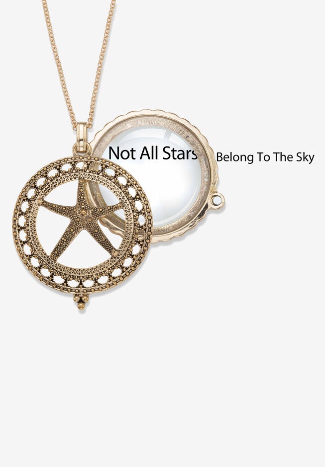 Goldtone Antiqued Starfish Magnifier Pendant with 32 inches Chain, , alternate image number null