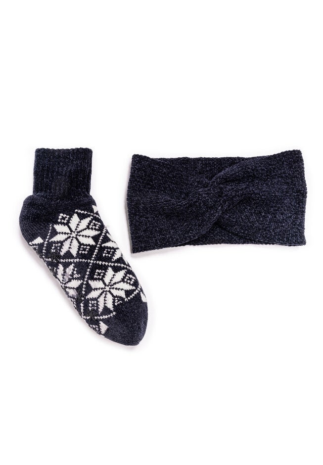 Chenille Sock And Headband Set, NAVY, hi-res image number null
