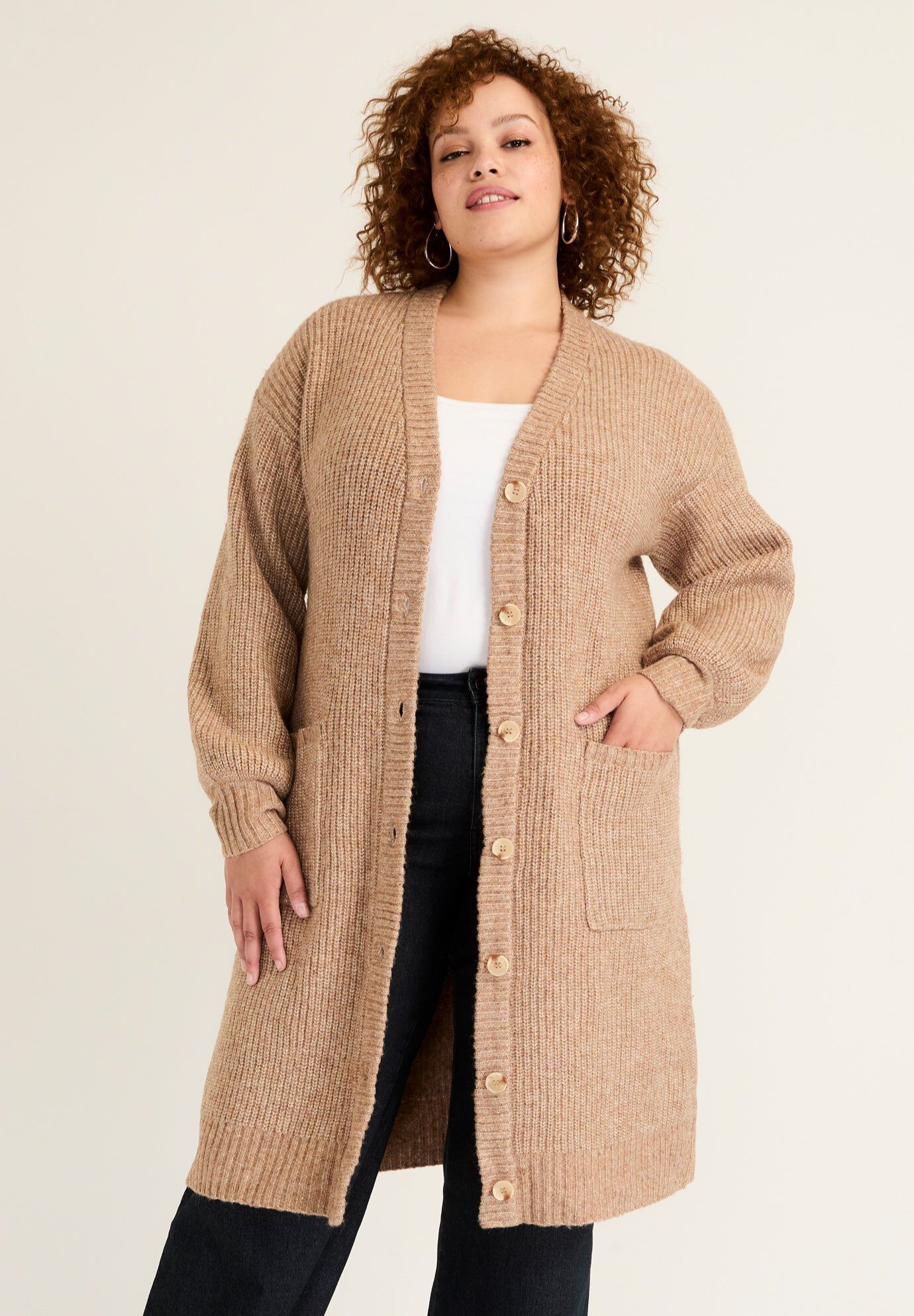 Midi-Length Button-Down Cardigan