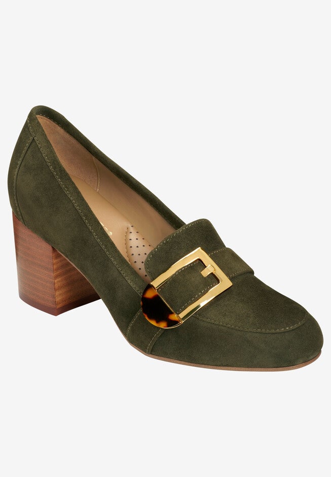 Pattern Work Pump , DARK GREEN SUEDE, hi-res image number null
