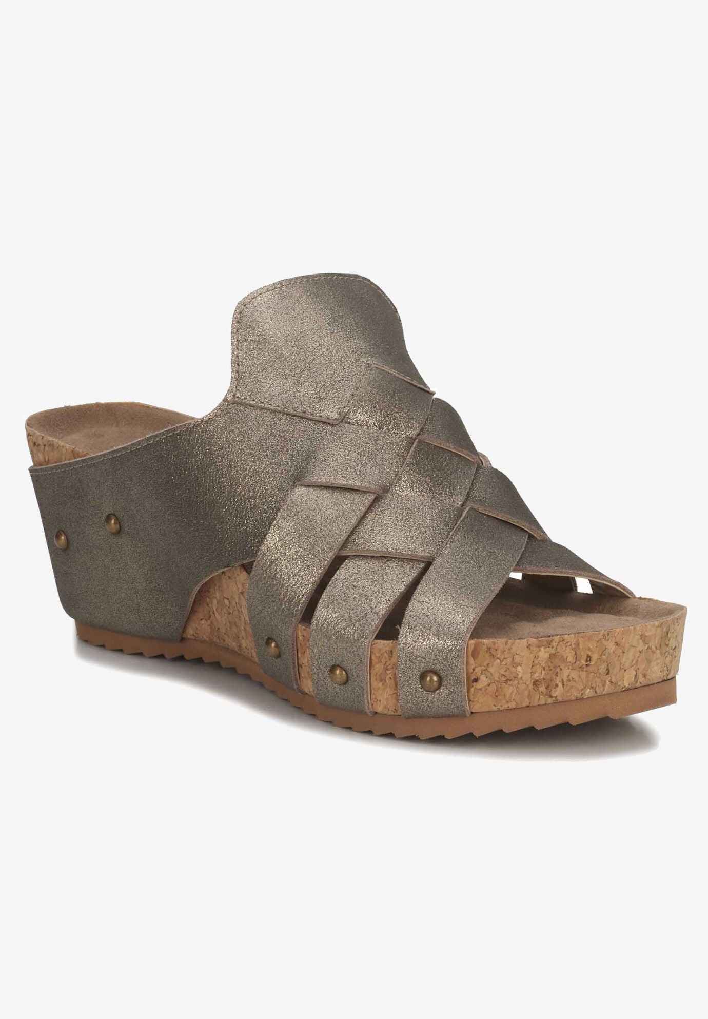 Tatum Wedge Sandal, GRAY SILVER LEATHER, hi-res image number 0