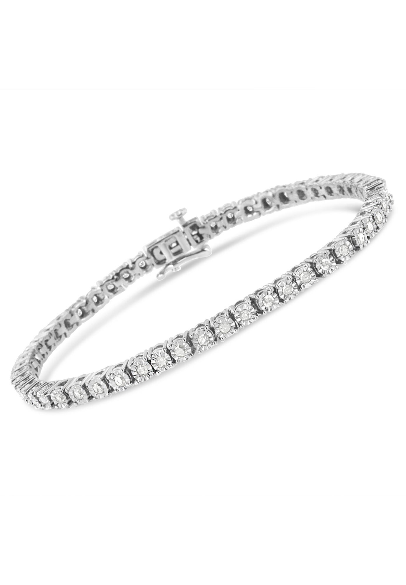 Sterling Silver Miracleset Diamond Round Faceted Bezel Tennis Bracelet 6 inches, , on-hover image number 1