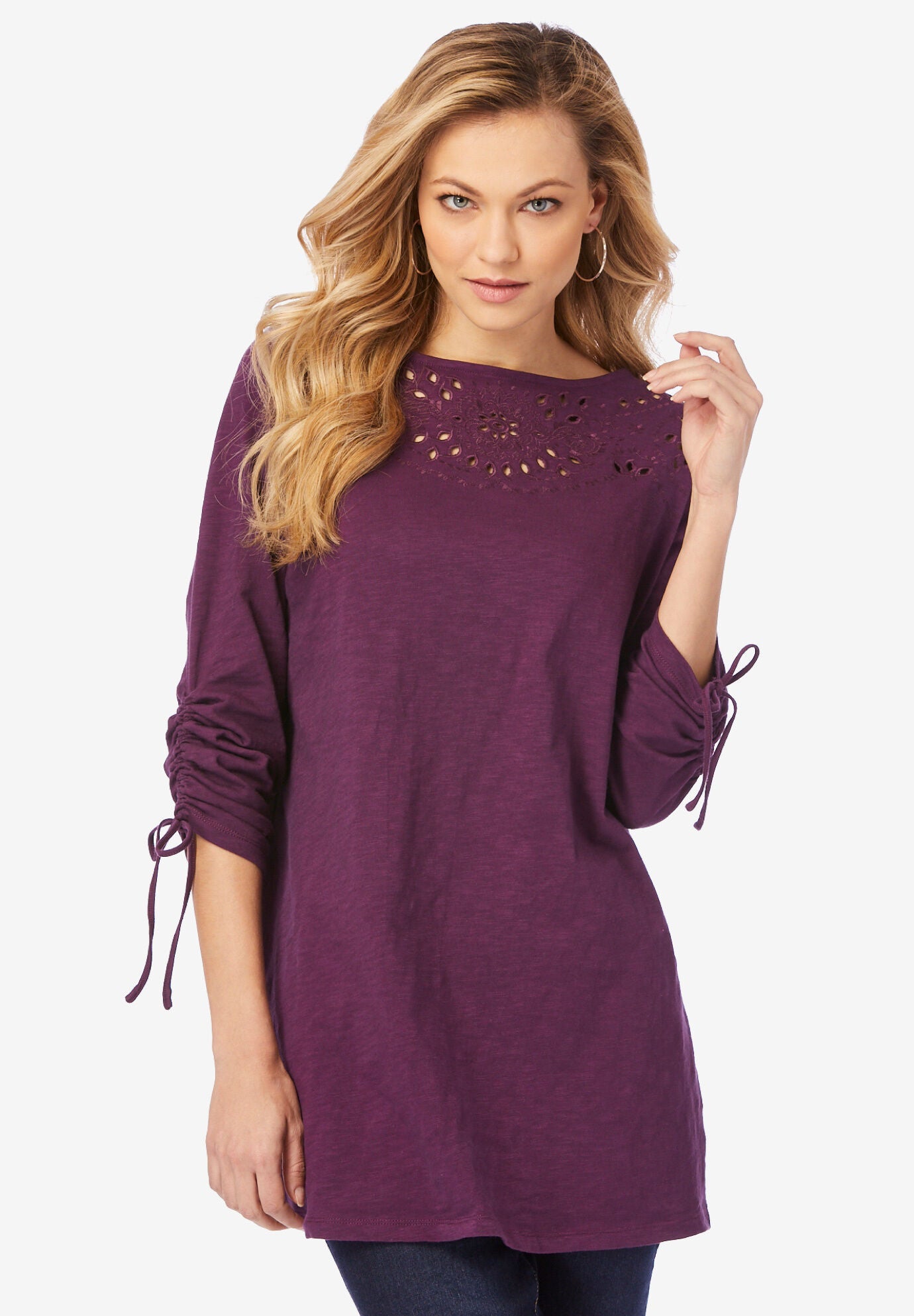 Boatneck Bracelet-Sleeve Tunic, DARK BERRY, hi-res image number 0