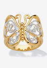 Yellow Gold Plated Two Tone Filigree Butterfly Ring, GOLD, hi-res image number null