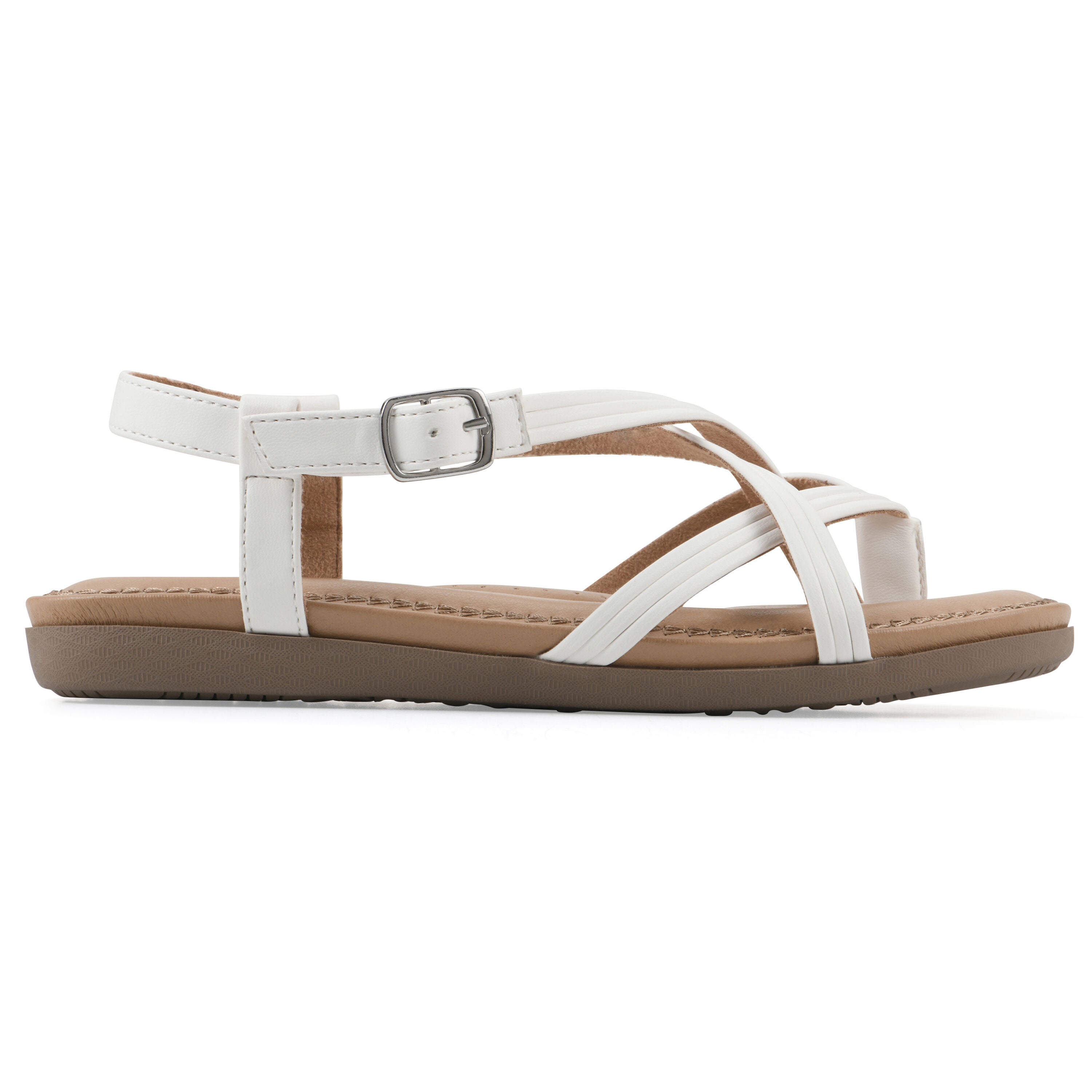 Frania Strappy Flat Sandal, WHITE SMOOTH, alternate image number 2