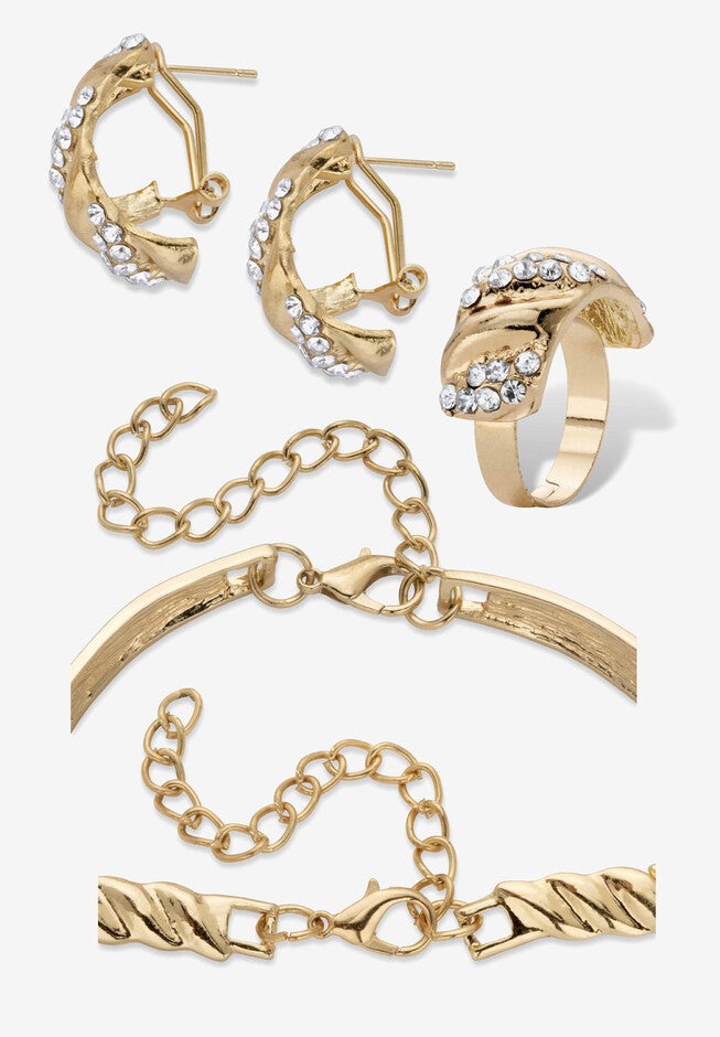Crystal Goldtone S Link Necklace, Earring & Bracelet Bonus Ring Set 19 inches-21 inches Jewelry, , on-hover image number null