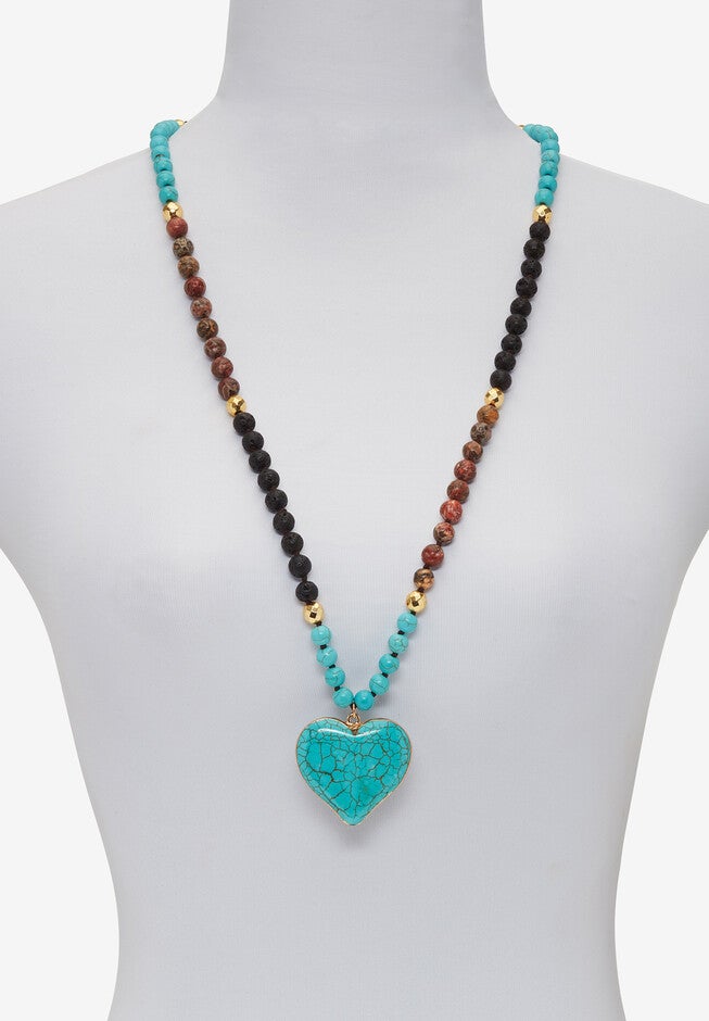 Genuine Turquoise Jasper Heart Pendant Necklace 34 Inch, , alternate image number 3