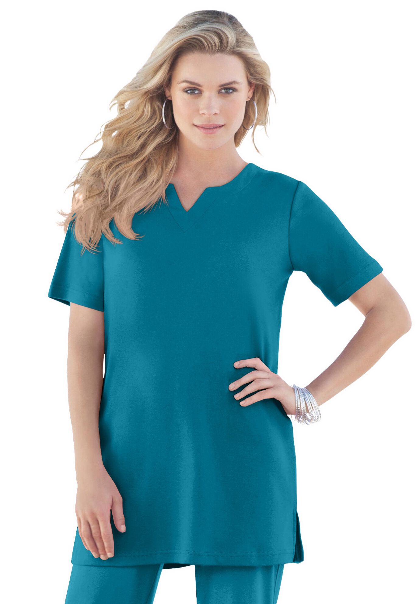 Plus Size Soft Knit Tunic with Notch Neckline