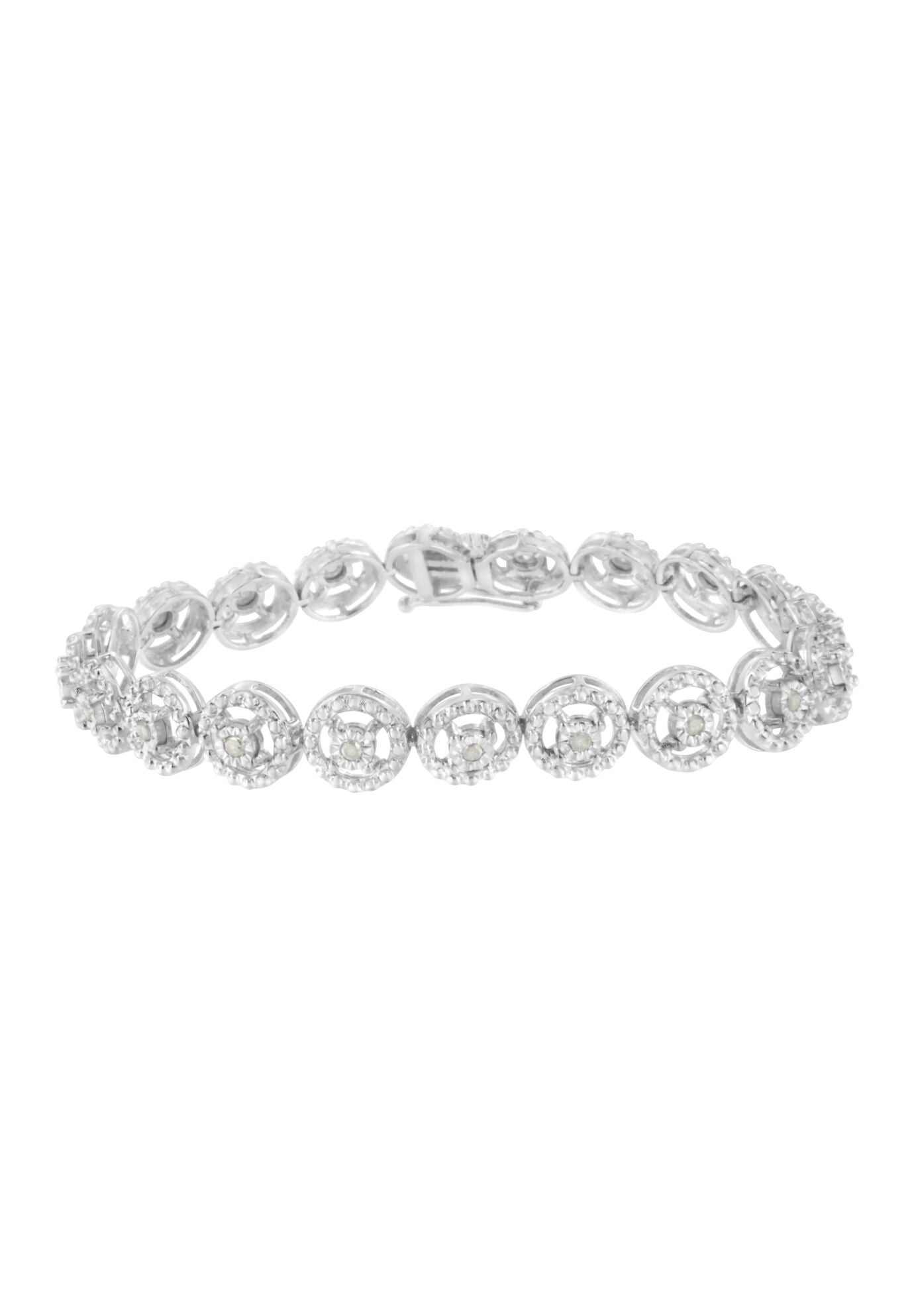 Sterling Silver Diamond Nested Circle Miracle Set Open Wheel Fashion Link Bracelet, WHITE, hi-res image number 0