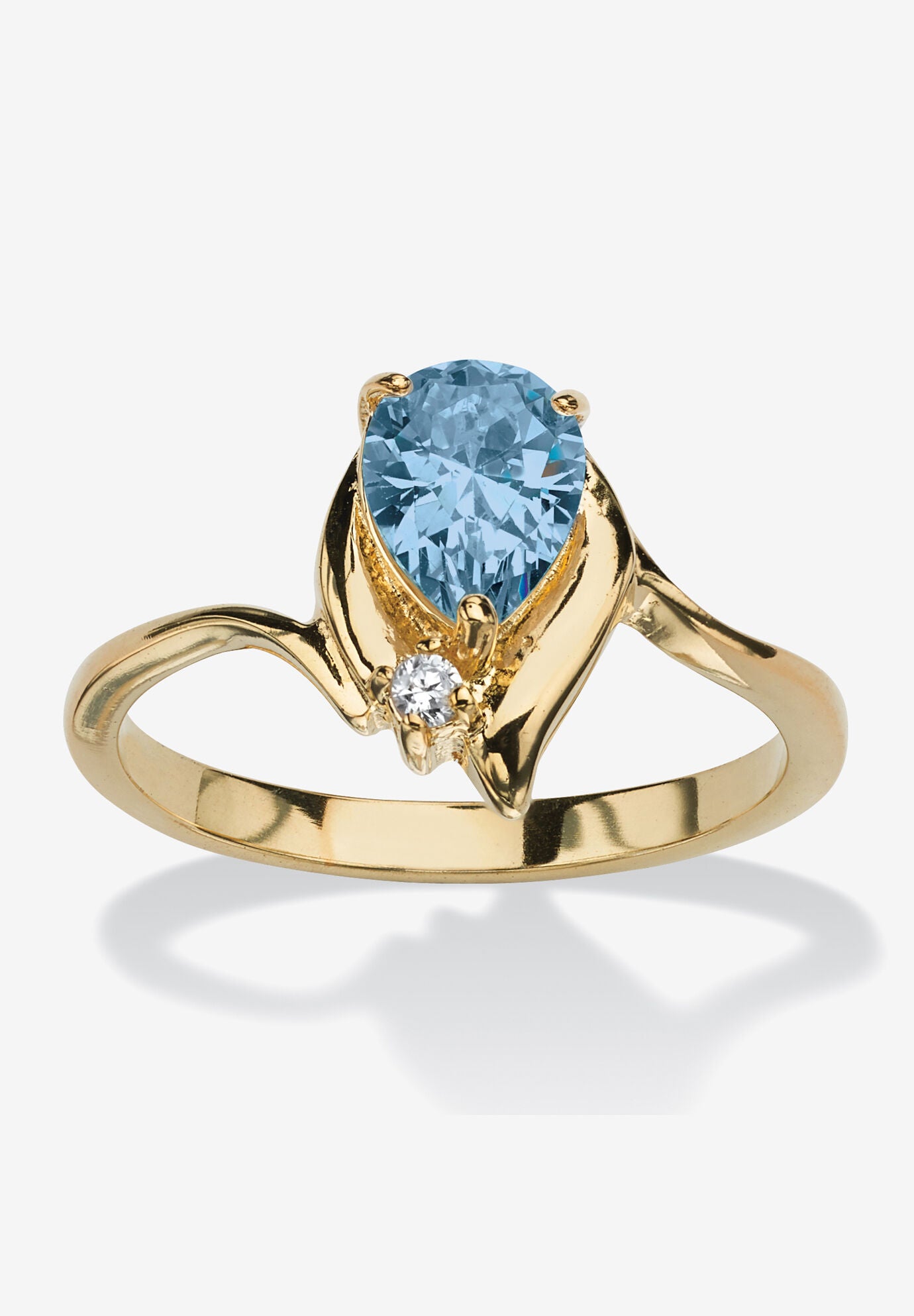 Yellow Gold Plated Simulated Birthstone And Round Crystal Ring Jewelry, AQUAMARINE, hi-res image number 0