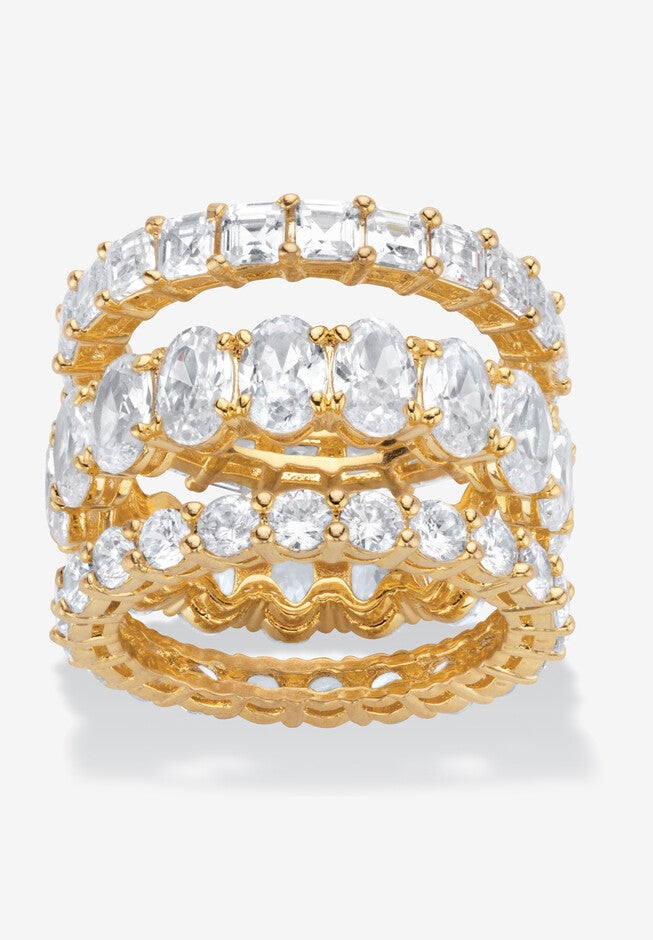 Yellow Gold-Plated 3-Piece Stackable Ring, CUBIC ZIRCONIA, hi-res image number 0