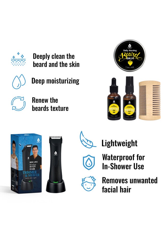 Mario Lopez Wireless Body Hair Trimmer & Shaver And Beard Care Grooming Kit Bundle, , on-hover image number null