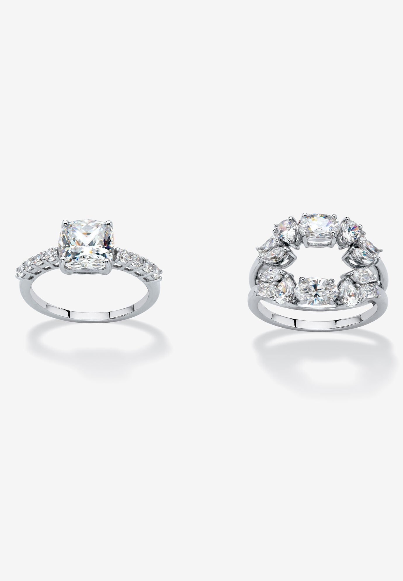 4.56 Tcw Platinum-Plated Sterling Silver Cubic Zirconia 2-Piece Jacket Bridal Ring Set, , alternate image number 3