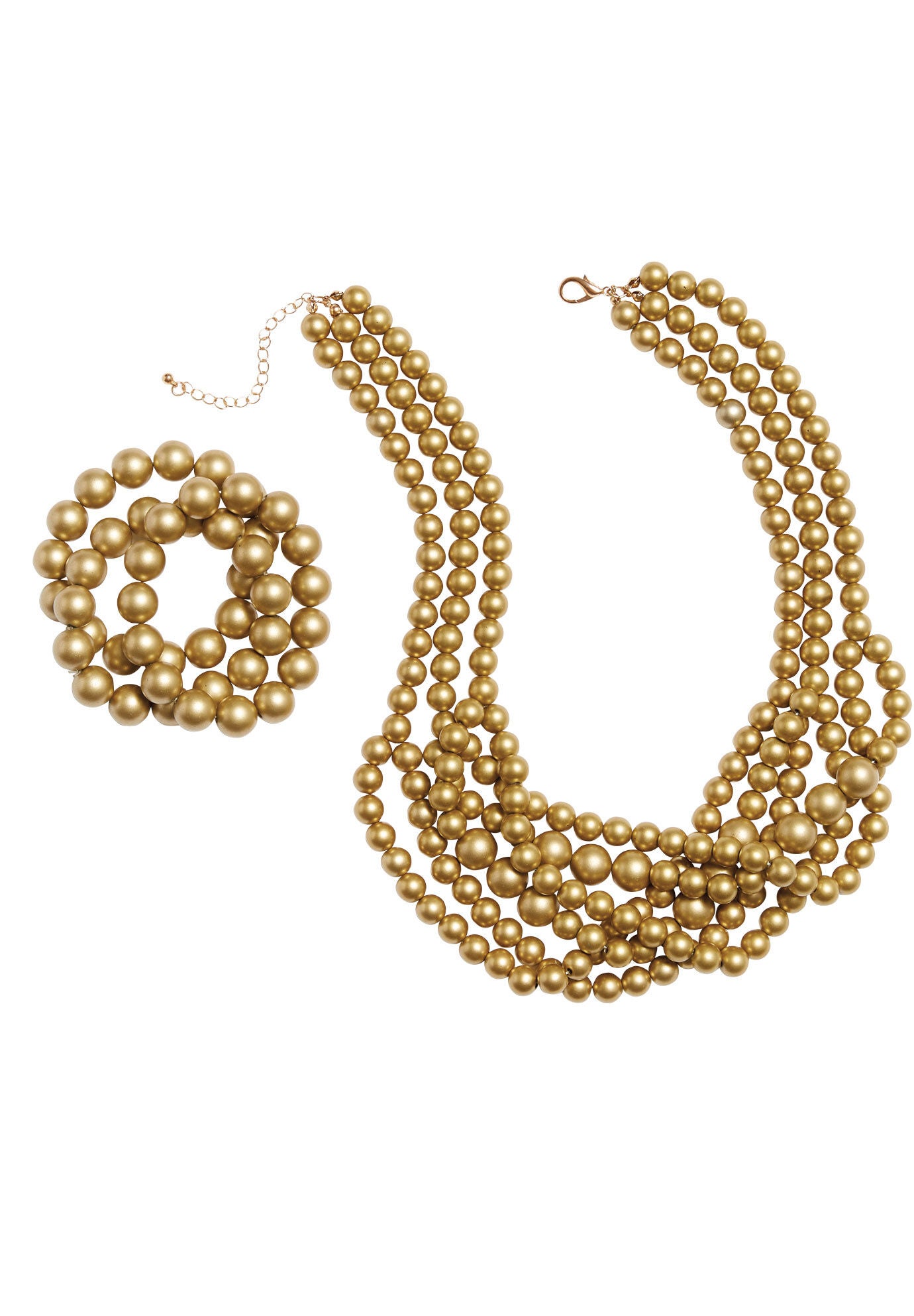 Beaded Necklace and Bracelet Set, GOLD, hi-res image number 0