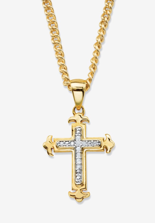 Diamond Accent Gold-Plated Cross Pendant Necklace 22 inches, GOLD, hi-res image number null