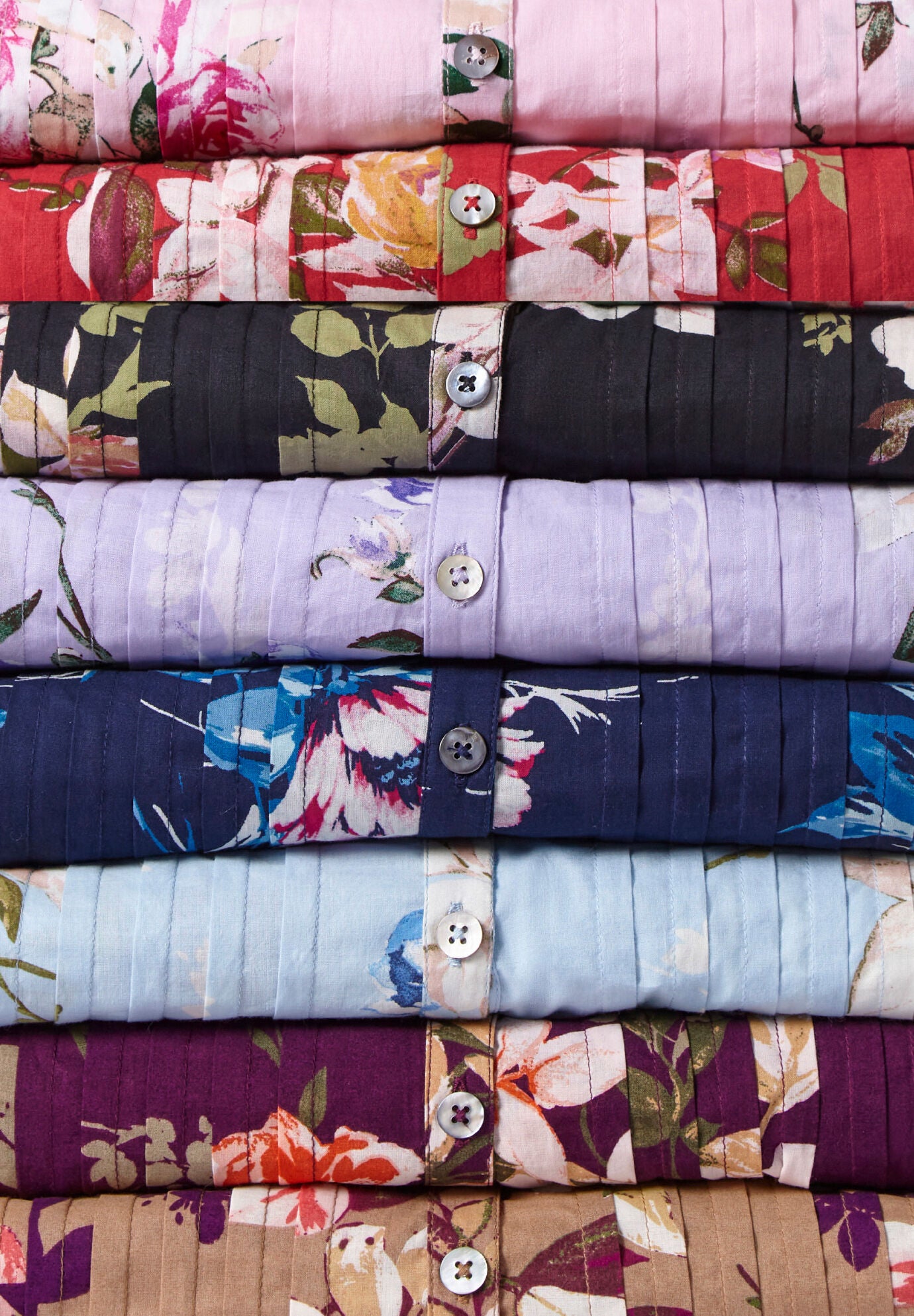 Plus Size Floral Y-Neck Pintuck Tunic – Adjustable Long Sleeve Button-Front, Relaxed Shirt Style, , alternate image number 5