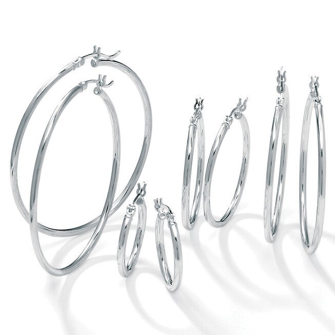 Polished .925 Sterling Silver Hoop Earrings 4-Pair Set (21mm, 31mm, 41mm, 48mm), SILVER, hi-res image number null