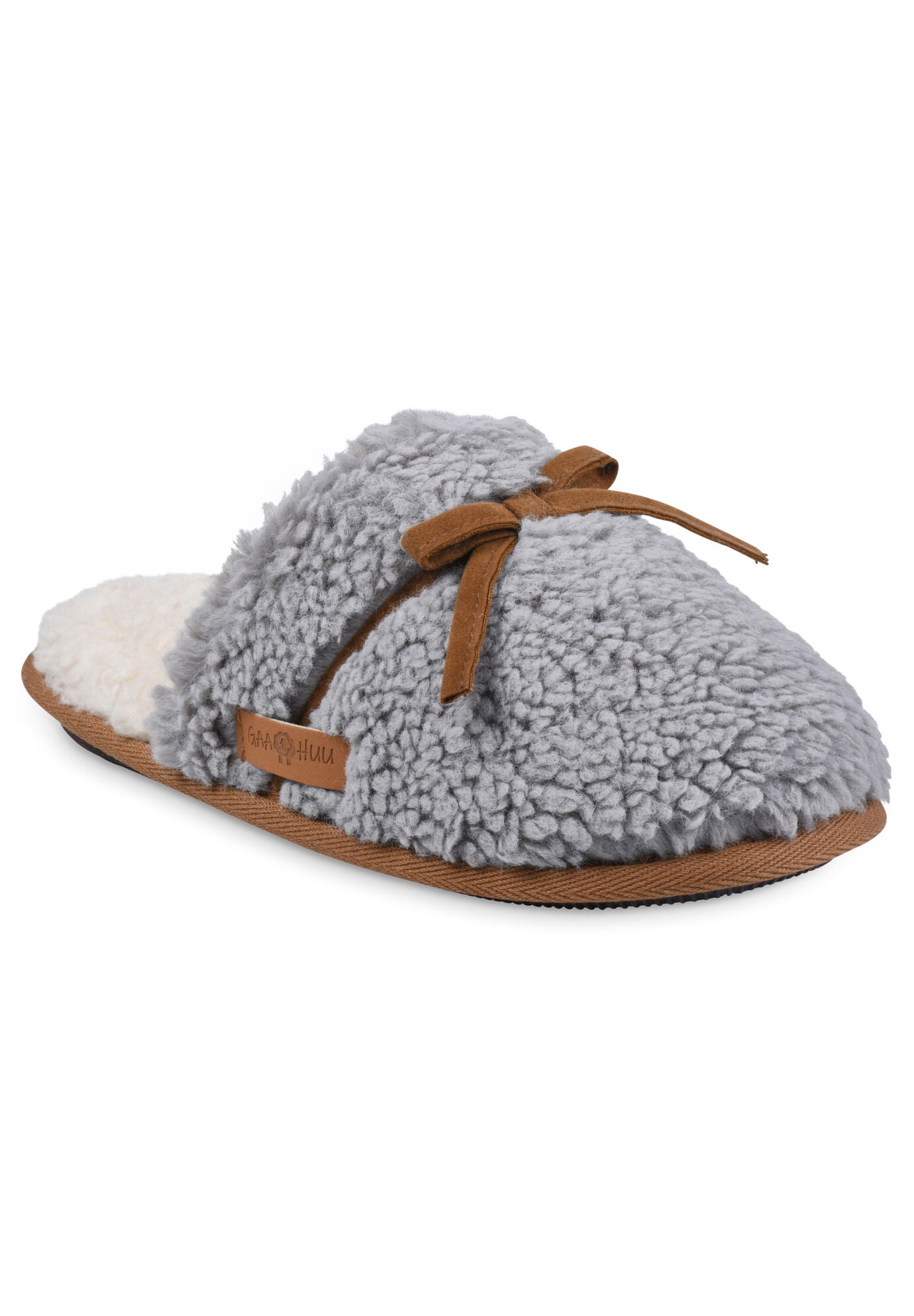 Berber Faux Suede Tie Scuff Slipper, GREY, hi-res image number 0