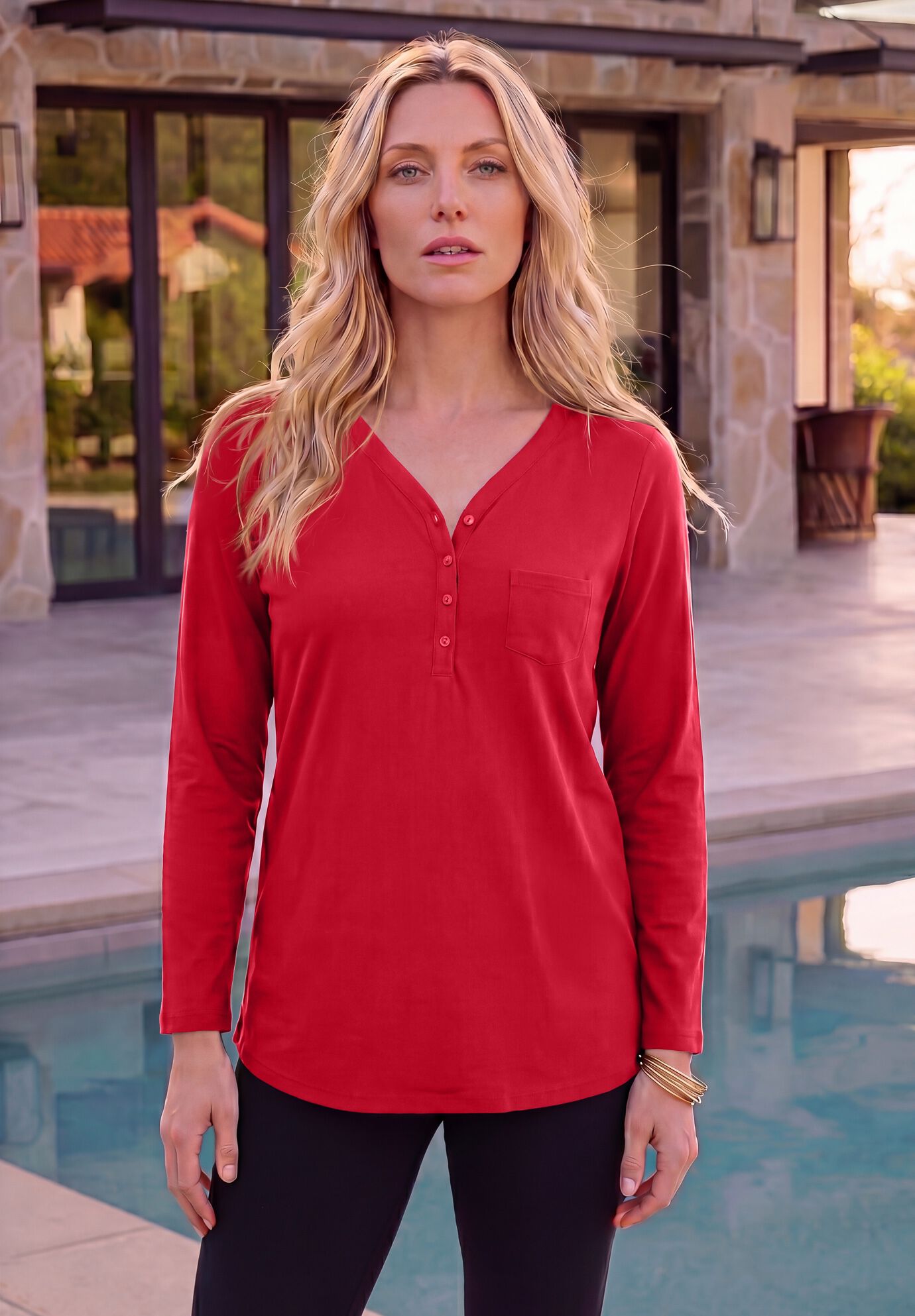 Plus Size Long Sleeve Sweetheart Henley Tee