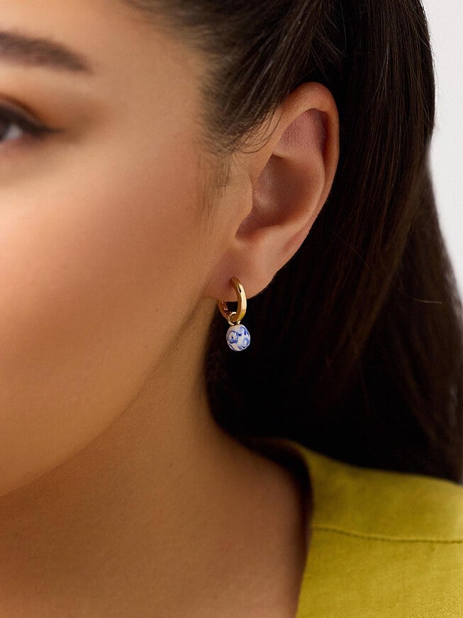 Lainey Marble Blue Gold Drop Earrings, GOLD, alternate image number 2