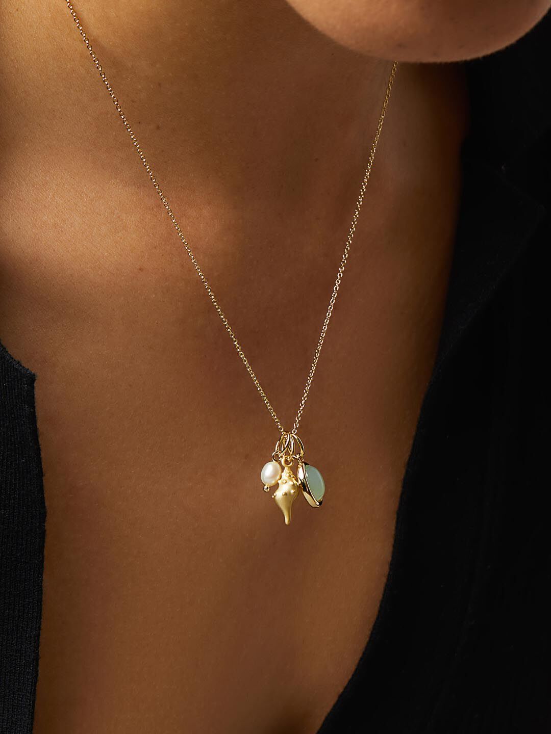 Gold Charm Necklace - Ocean, GOLD, alternate image number 2