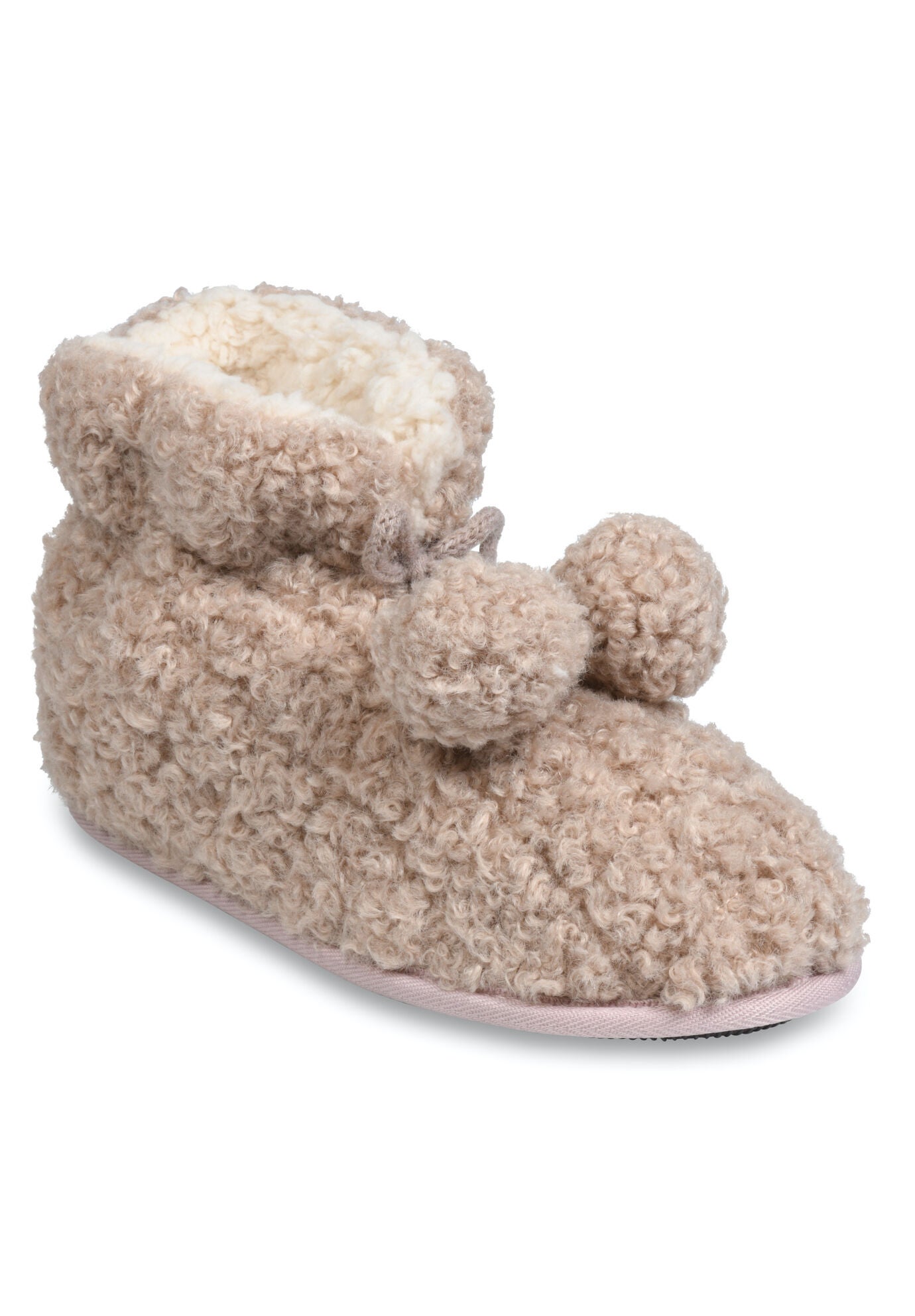 Quilted Teddy Bear Slipper Boot With Poms Slippers, COCOA, hi-res image number 0