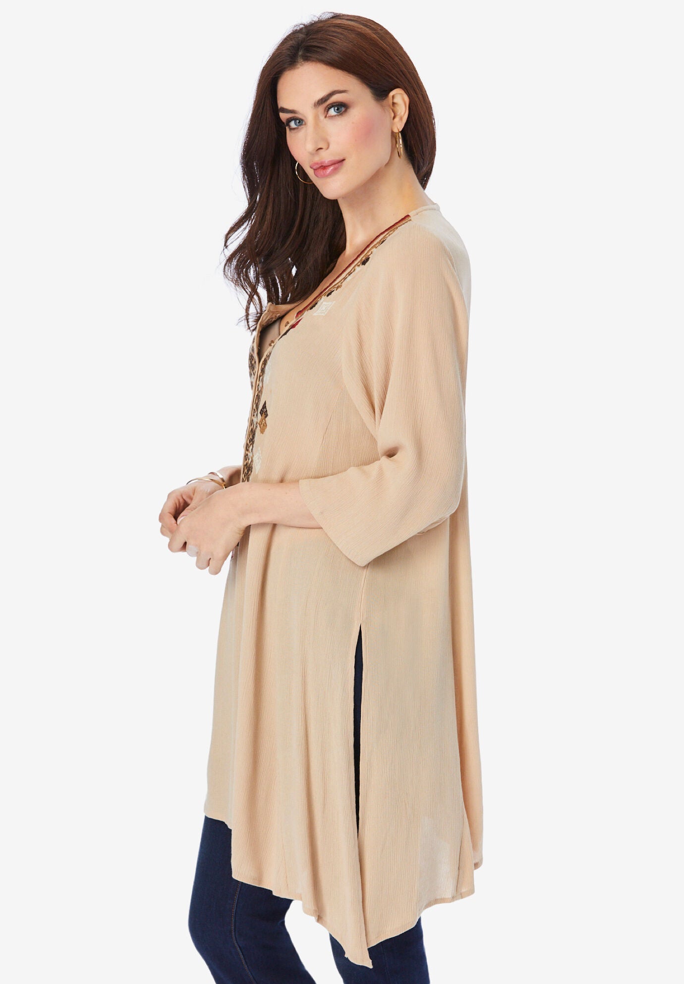 Embroidered Henley Tunic, , alternate image number 2