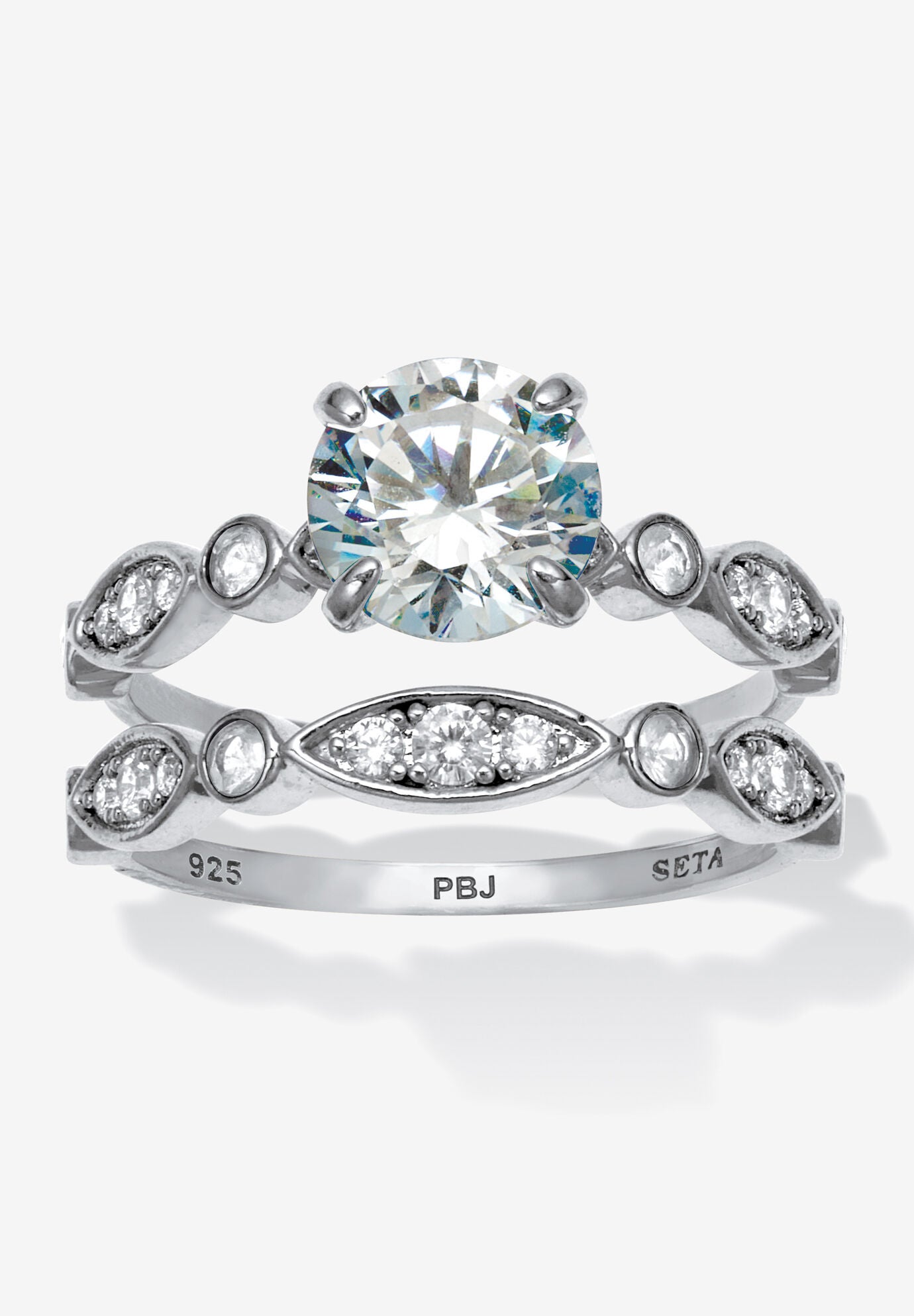 2.52 Tcw Round Cubic Zirconia Bridal Ring Set, PLATINUM, hi-res image number 0