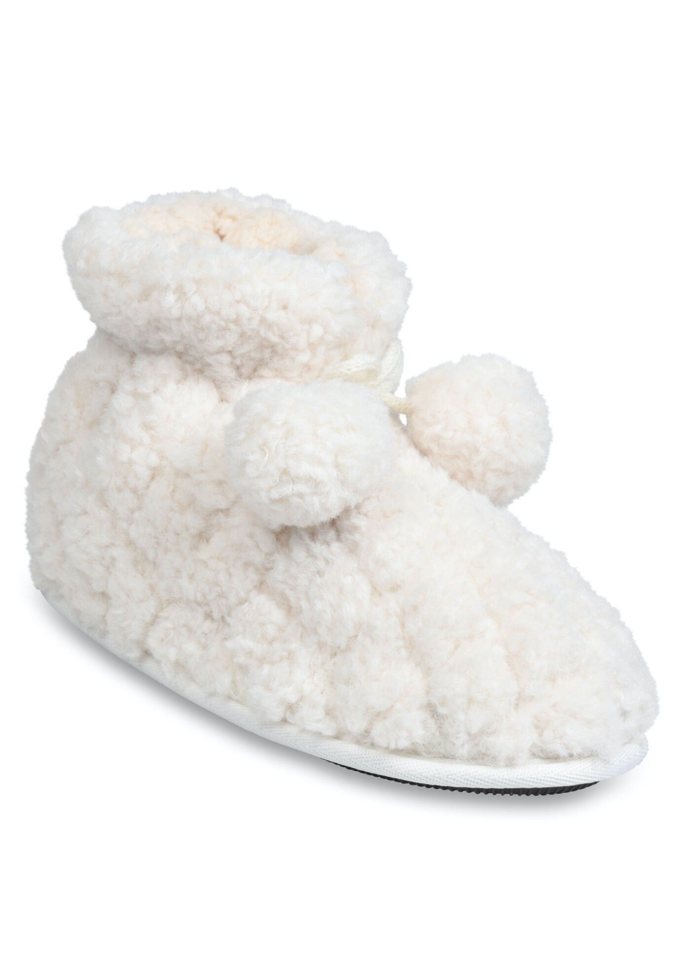 Quilted Teddy Bear Slipper Boot With Poms Slippers, NATURAL, hi-res image number 0