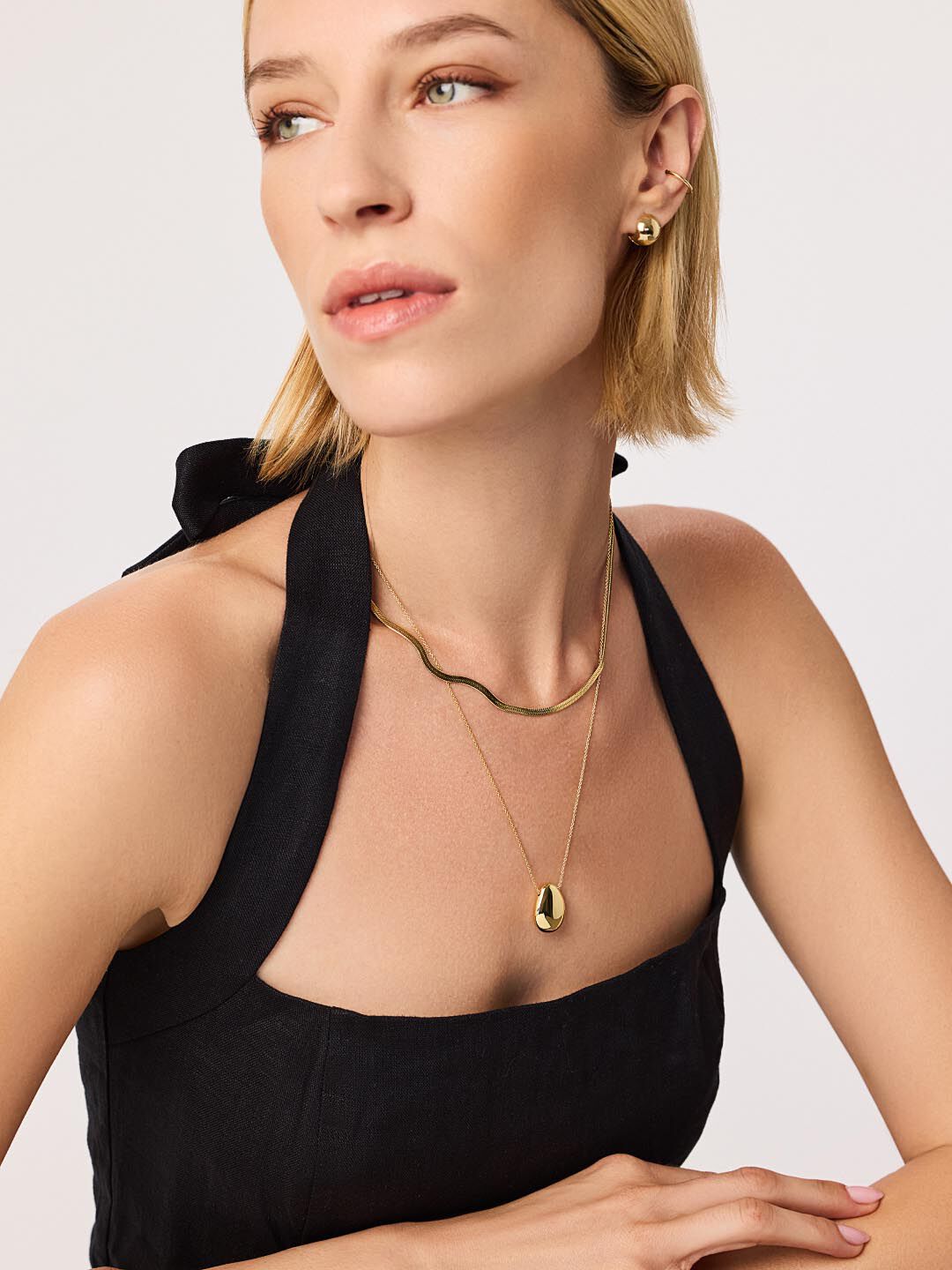 Pebble Pendant Necklace, GOLD, on-hover image number 1