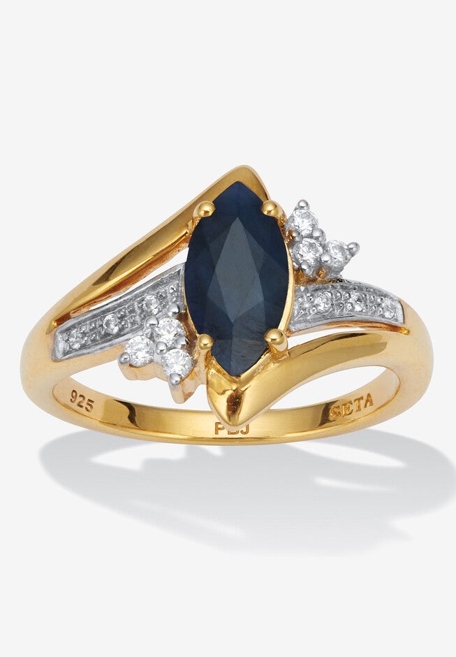 Marquise Cut Midnight Blue Sapphire And Cz 18K Gold-Plated Sterling Silver Ring, BLUE, hi-res image number 0